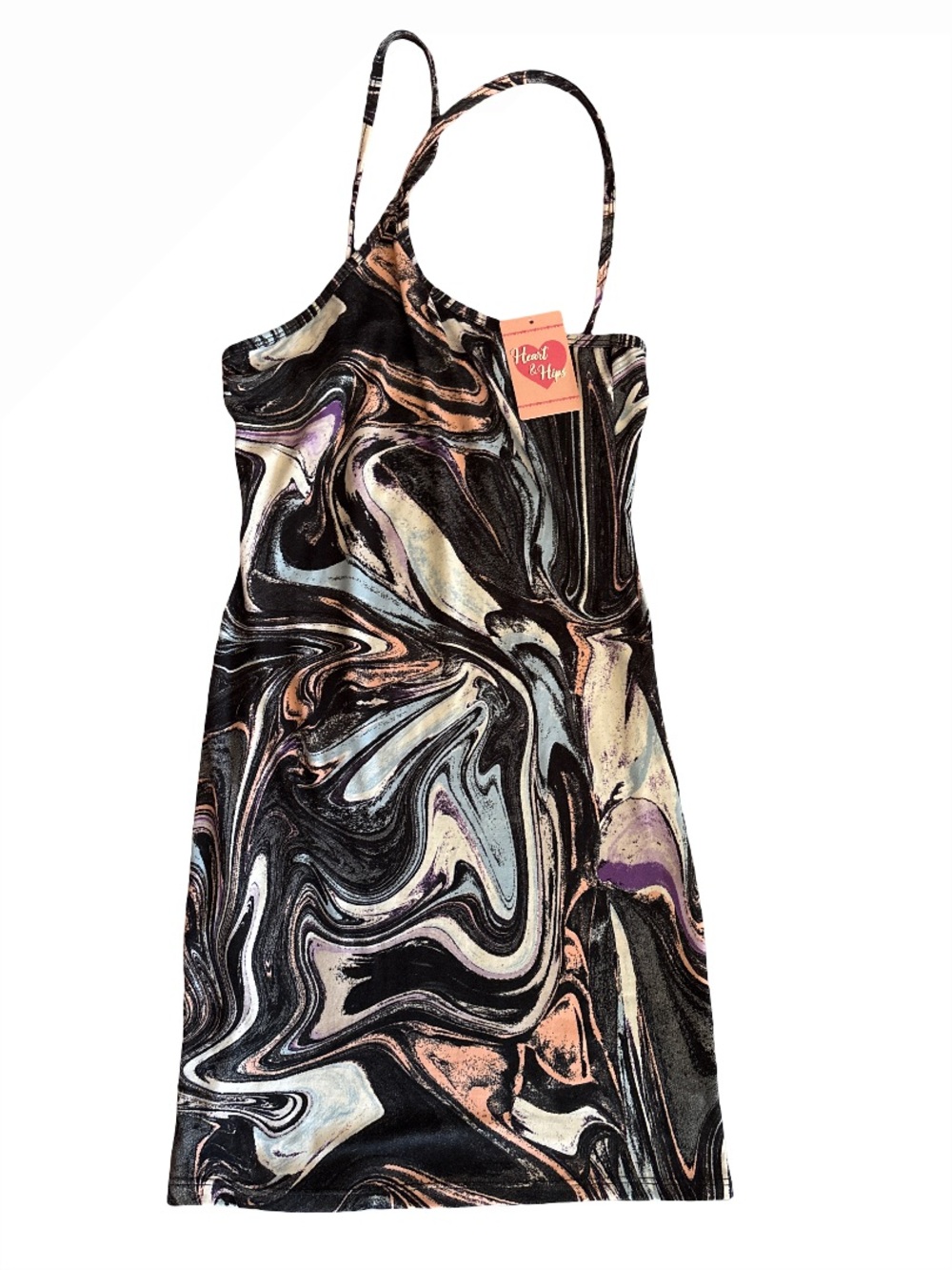 Heart & Hips Marble Swirl Tank Dress in Black, Cream, Rose & Lavender